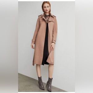 BCBGMaxazria raw edge wool coat in a neutral blush taupe color in size S.